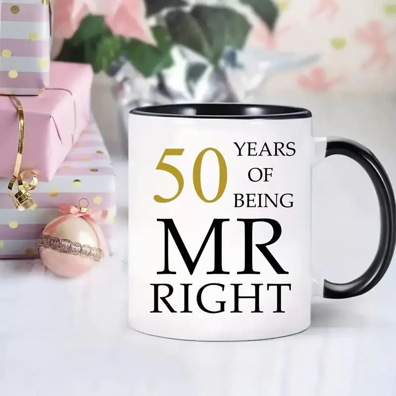 Tailorly Black Accent 11 oz Mug - 50th wedding anniversary text with golden decorative elements
