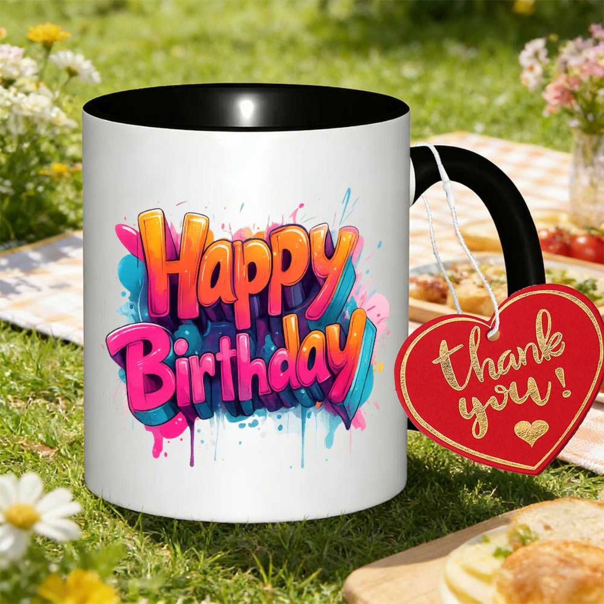 Tailorly Black Accent 11 oz Mug - happy birthday printed