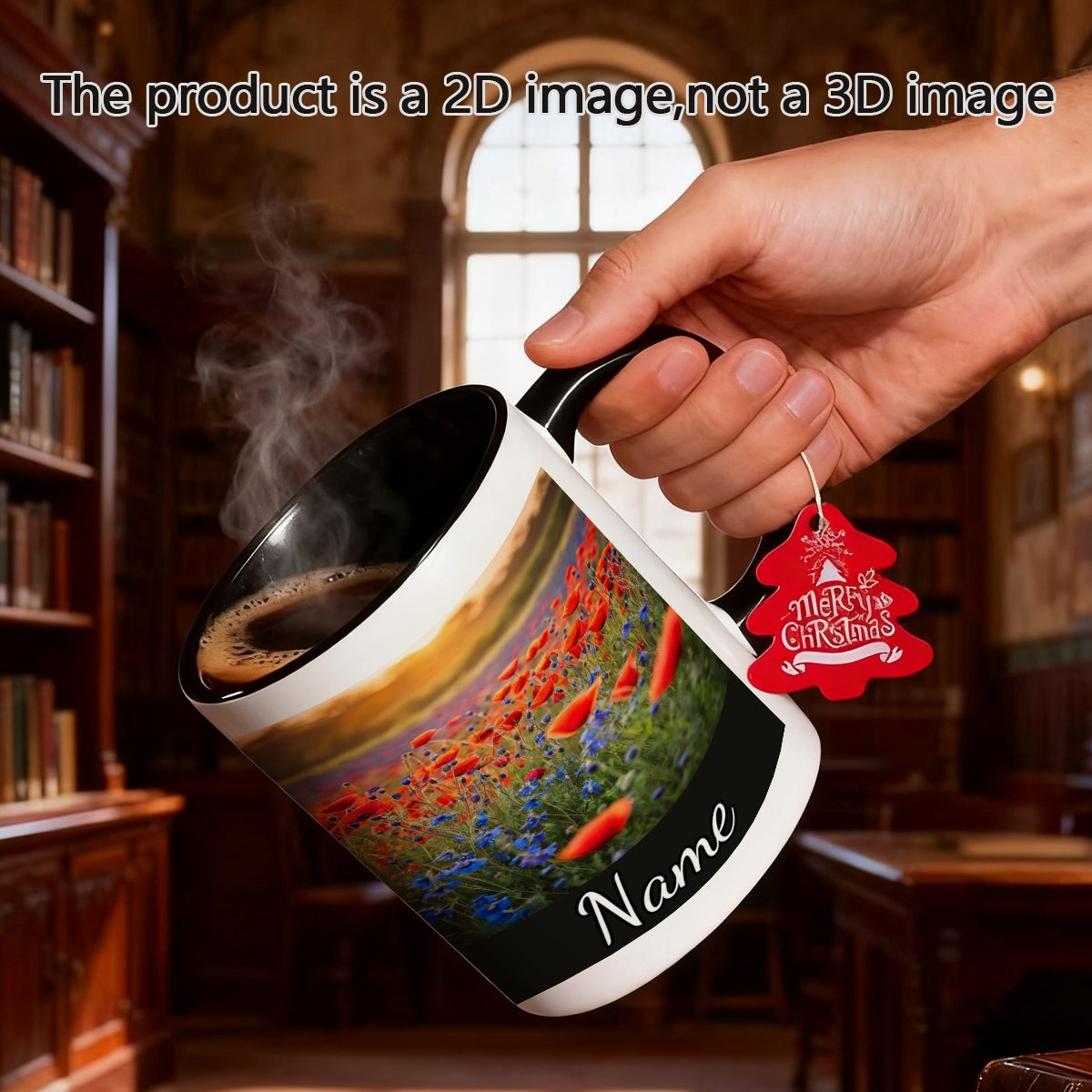 Tailorly Black Accent 11 oz Mug - customizable text poppy flower cute cartoon anime