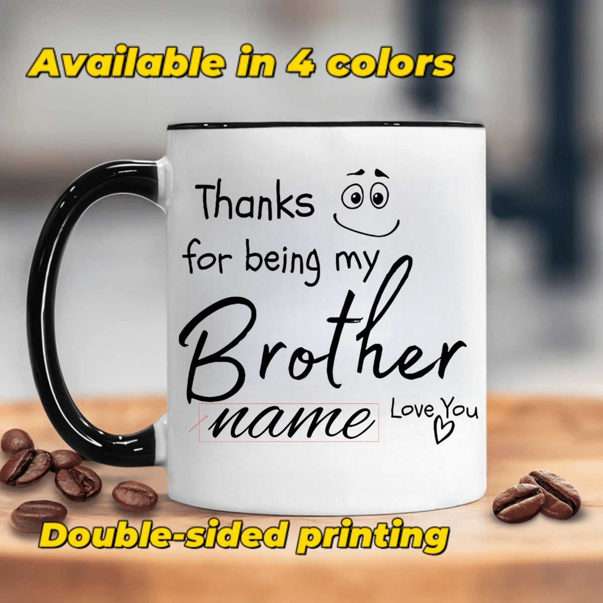 Tailorly Black Accent 11 oz Mug - thank you for being my with message self name sided printing
