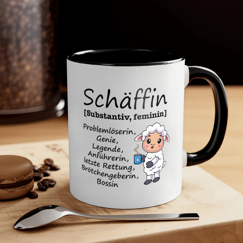 Tailorly Black Accent 11 oz Mug - cute sheep with adorable lamb face