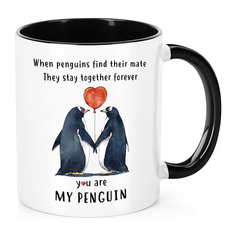 Tailorly Black Accent 11 oz Mug - romantic you are my penguin couple mug matching penguin couple design
