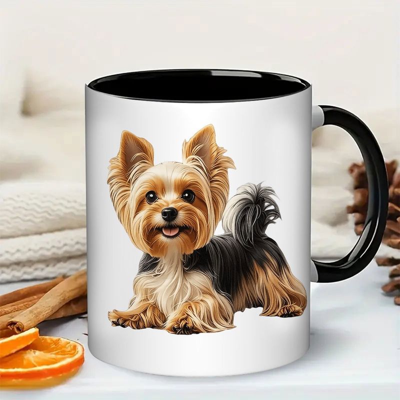 Tailorly Black Accent 11 oz Mug - yorkshire terrier dog illustration