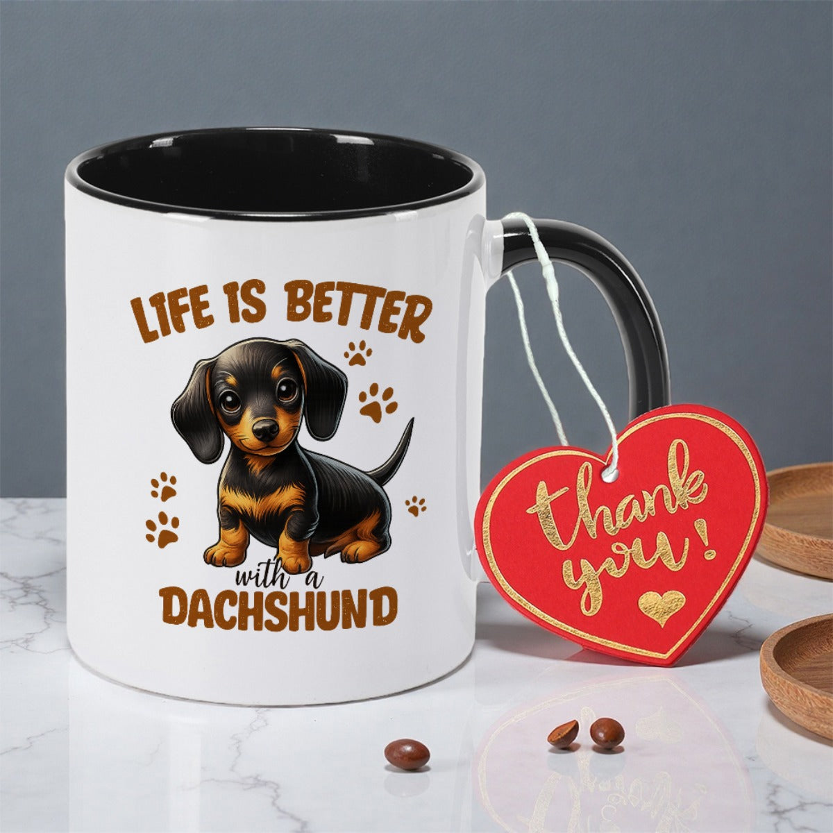Tailorly Black Accent 11 oz Mug - dachshund dog