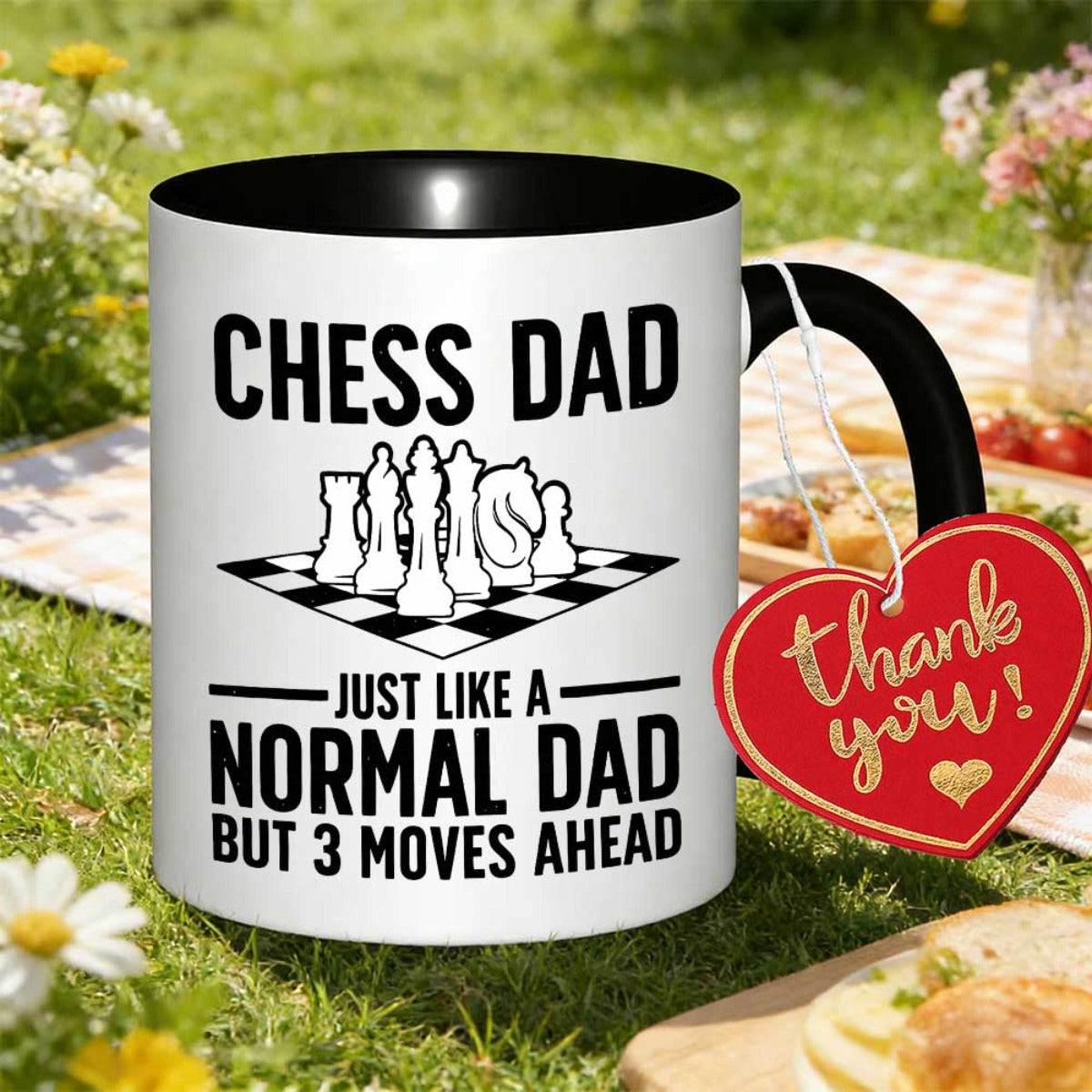 Tailorly Black Accent 11 oz Mug - funny chess dad with number 3