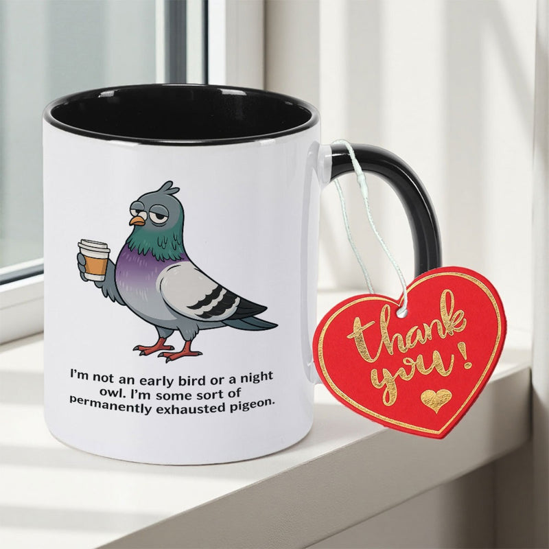 Tailorly Black Accent 11 oz Mug - pigeon print