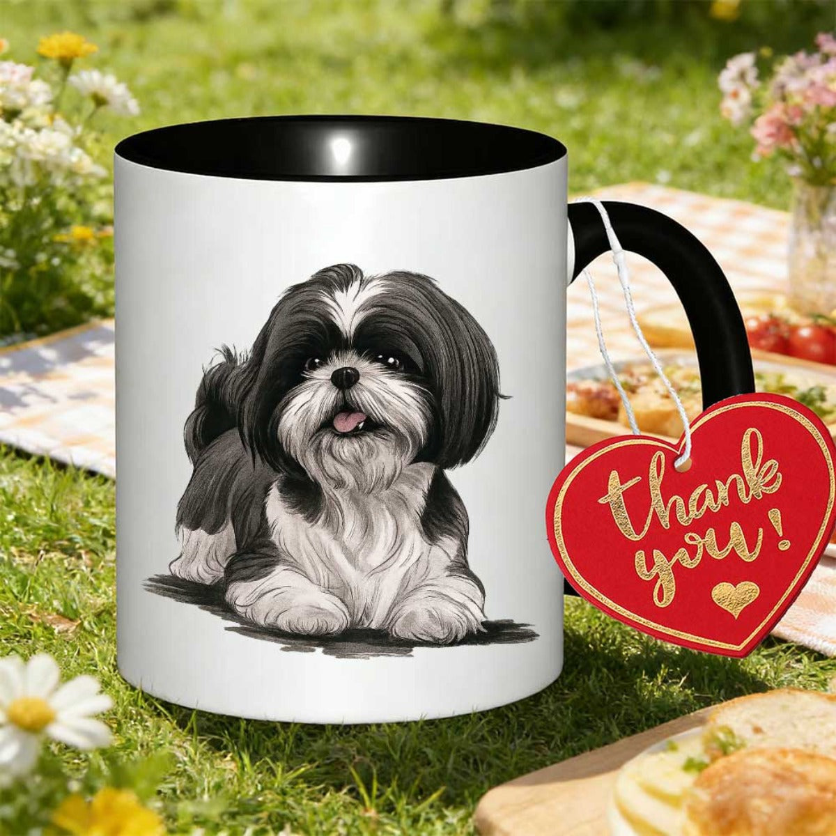 Tailorly Black Accent 11 oz Mug - adorable black and white shih tzu
