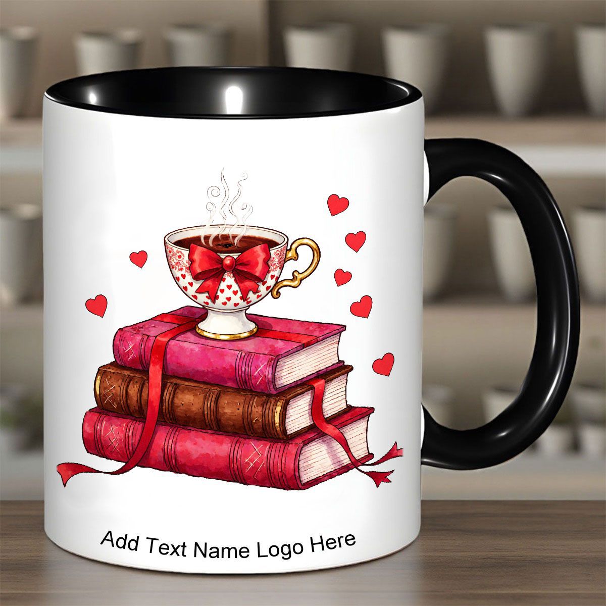 Tailorly Black Accent 11 oz Mug - red hearts steam