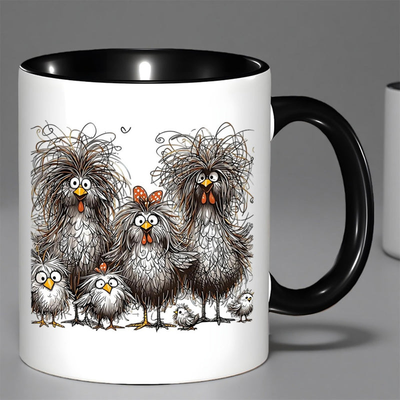 Tailorly Black Accent 11 oz Mug - humorous cartoon chickens