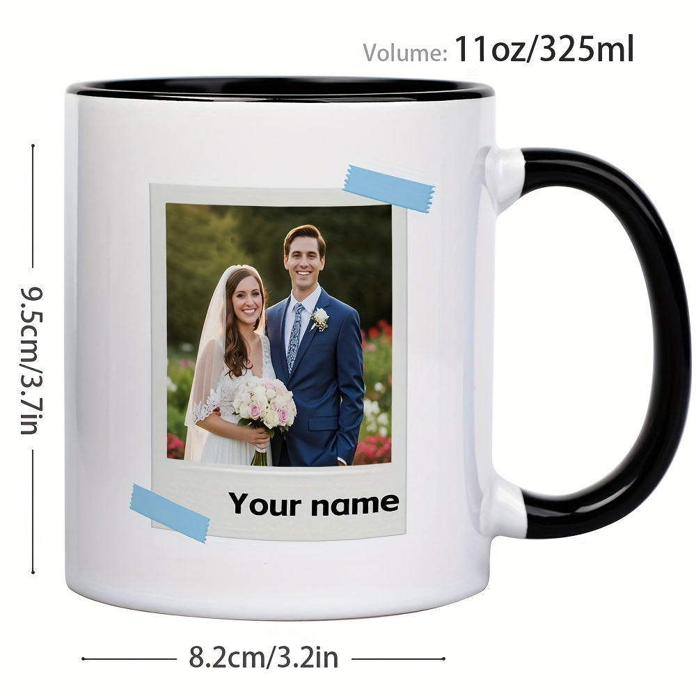 Tailorly Black Accent 11 oz Mug - custom wedding photo personalized design for wedding anniversary easter moth