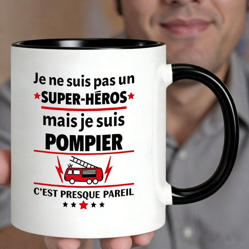 Tailorly Black Accent 11 oz Mug - french firefighter quote truck design superhero comparison for firefighters