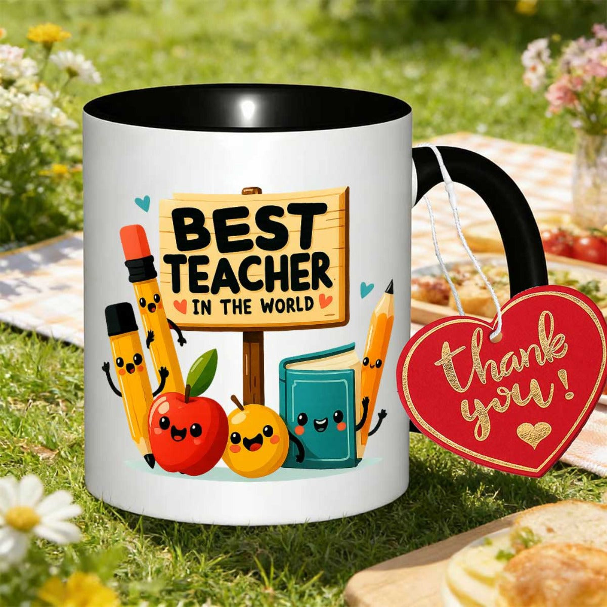 Tailorly Black Accent 11 oz Mug - item picture 1pc with best teacher in the printed 11oz coffee mug 350ml scandinavian glossy classic theater
