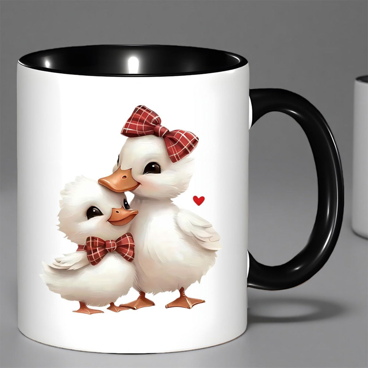 Tailorly Black Accent 11 oz Mug - two adorable ducks with bows