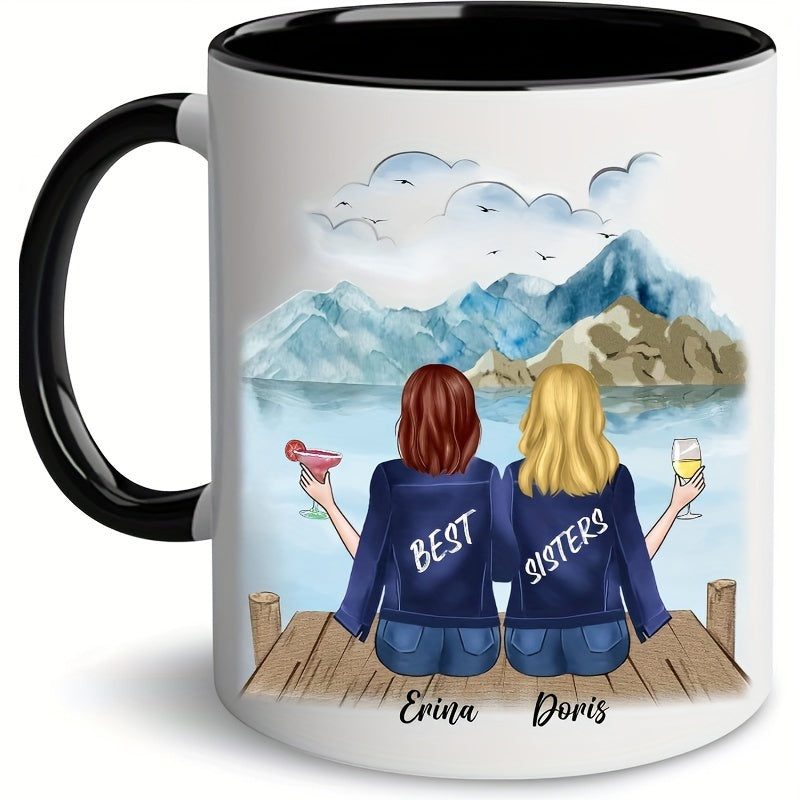 Tailorly Black Accent 11 oz Mug - best sisters friendship illustration with names