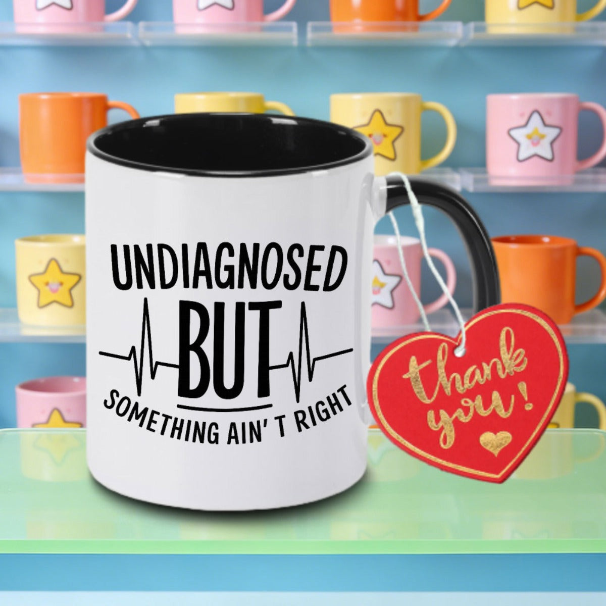 Tailorly Black Accent 11 oz Mug - funny humor slogan heartbeat line