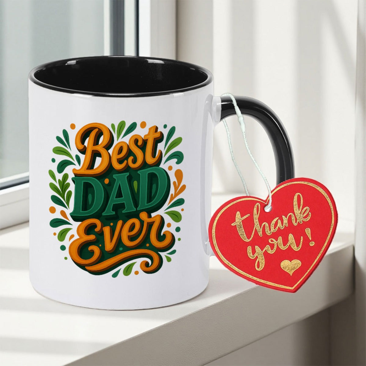 Tailorly Black Accent 11 oz Mug - the best dad ever text