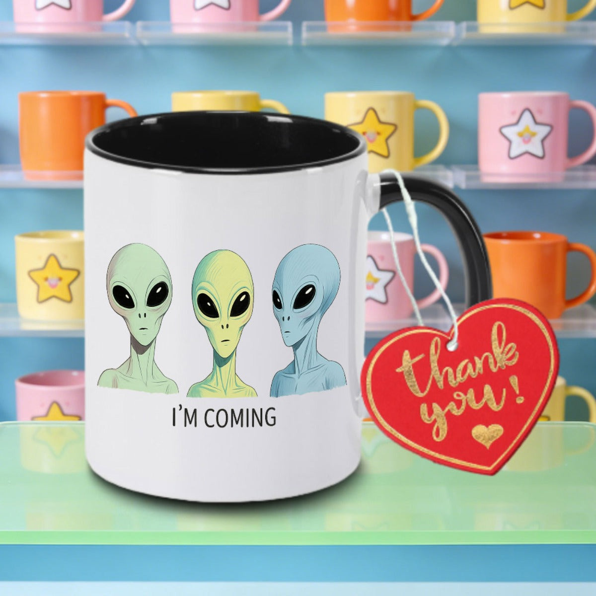 Tailorly Black Accent 11 oz Mug - item picture 1pc greeting trio with tealyellowblue s im coming text logo ceramic coffee mug coffee cup tea mug