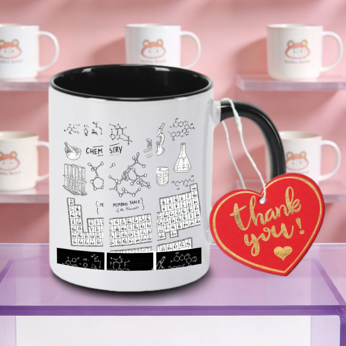 Tailorly Black Accent 11 oz Mug - Chemistry-themed with Periodic Table and science motifs