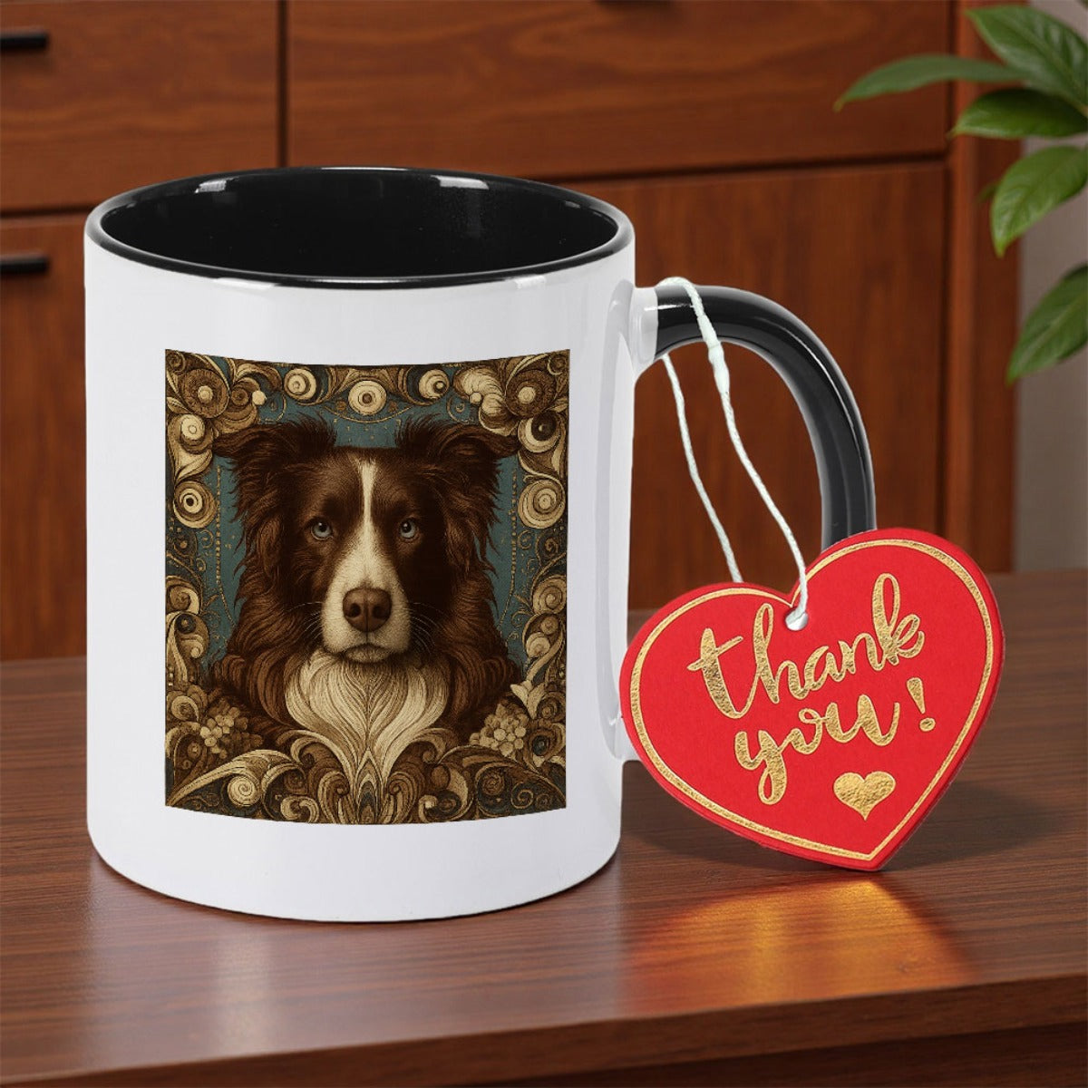 Tailorly Black Accent 11 oz Mug - border collie porcelain print