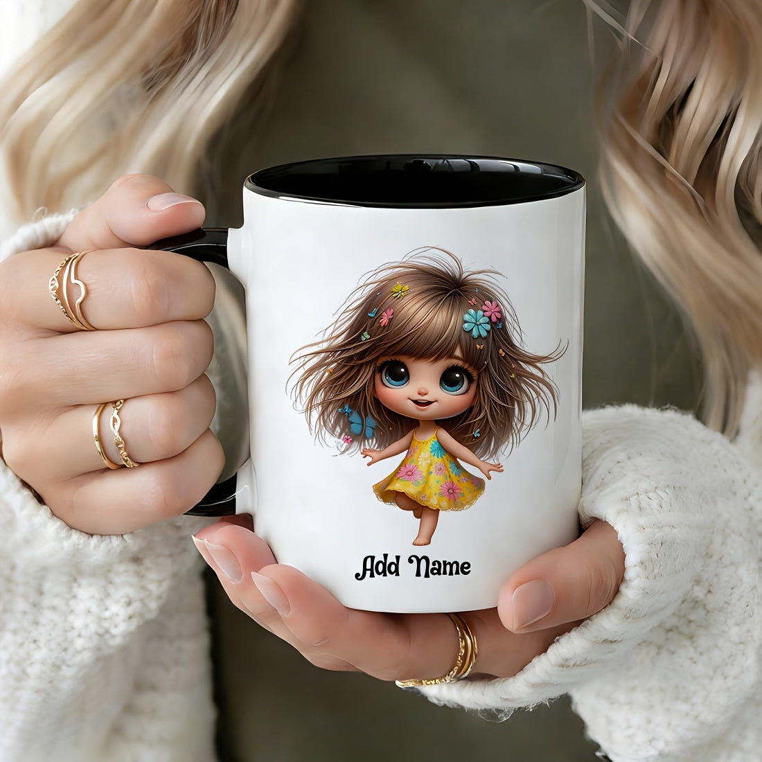 Tailorly Black Accent 11 oz Mug - girl cute cartoon little