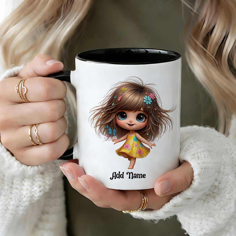 Tailorly Black Accent 11 oz Mug - girl cute cartoon little