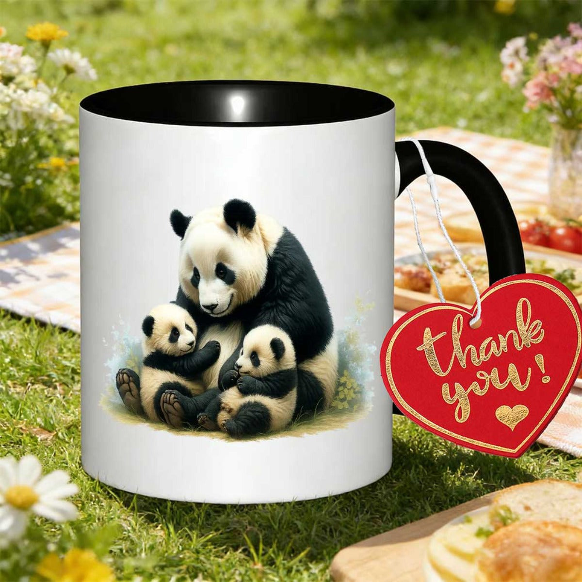 Tailorly Black Accent 11 oz Mug - panda adorable mother printed