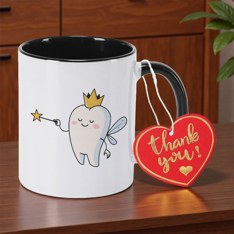 Tailorly Black Accent 11 oz Mug - cartoon tooth