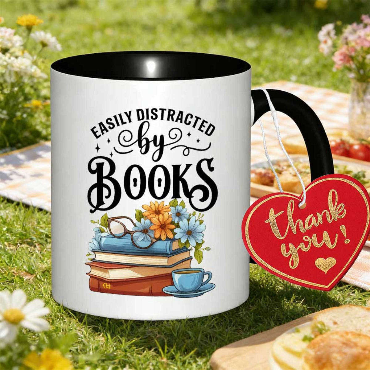 Tailorly Black Accent 11 oz Mug - stacked books