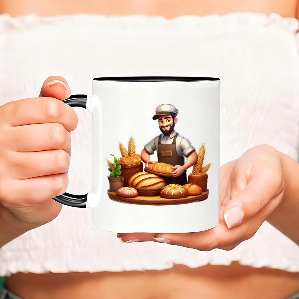 Tailorly Black Accent 11 oz Mug - bread， wheat， loaves， rustic bread themed