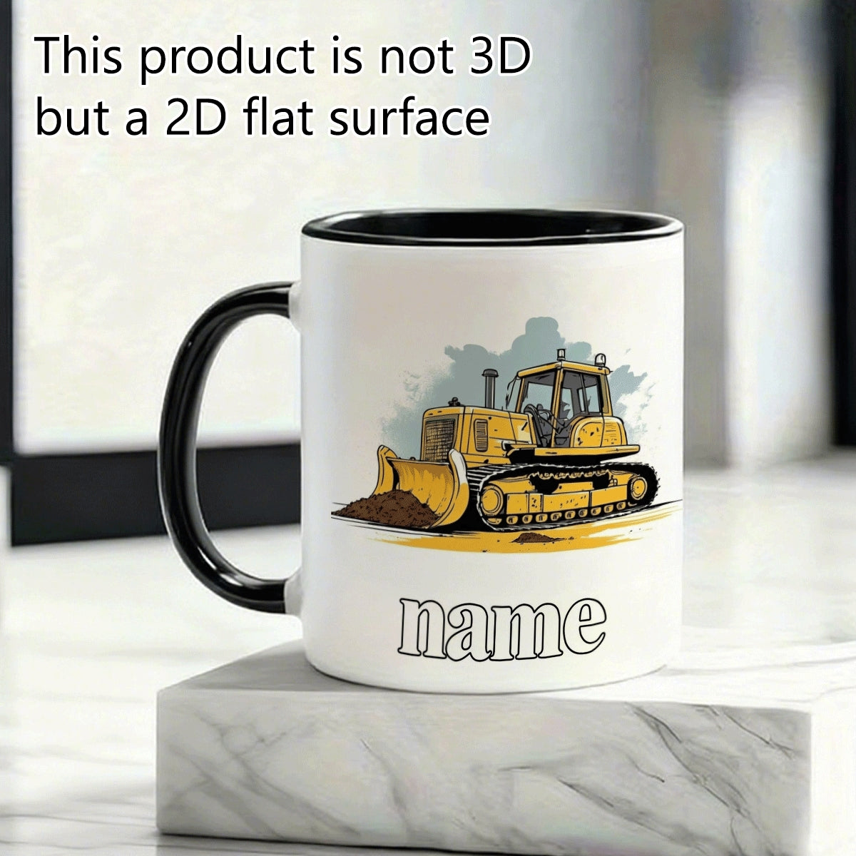 Tailorly Black Accent 11 oz Mug - customizable text cartoon bulldozer cute durable cartoon anime