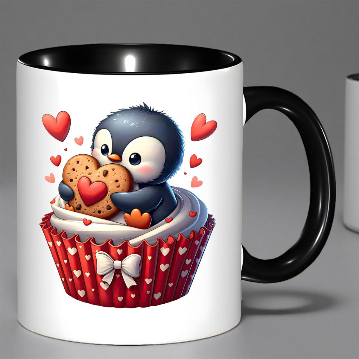 Tailorly Black Accent 11 oz Mug - red cupcake with hearts