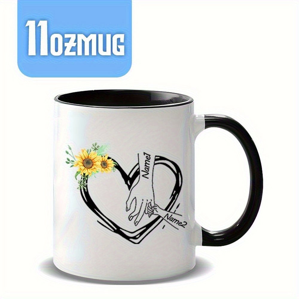 Tailorly Black Accent 11 oz Mug - moms hands family customization with 2-6 names