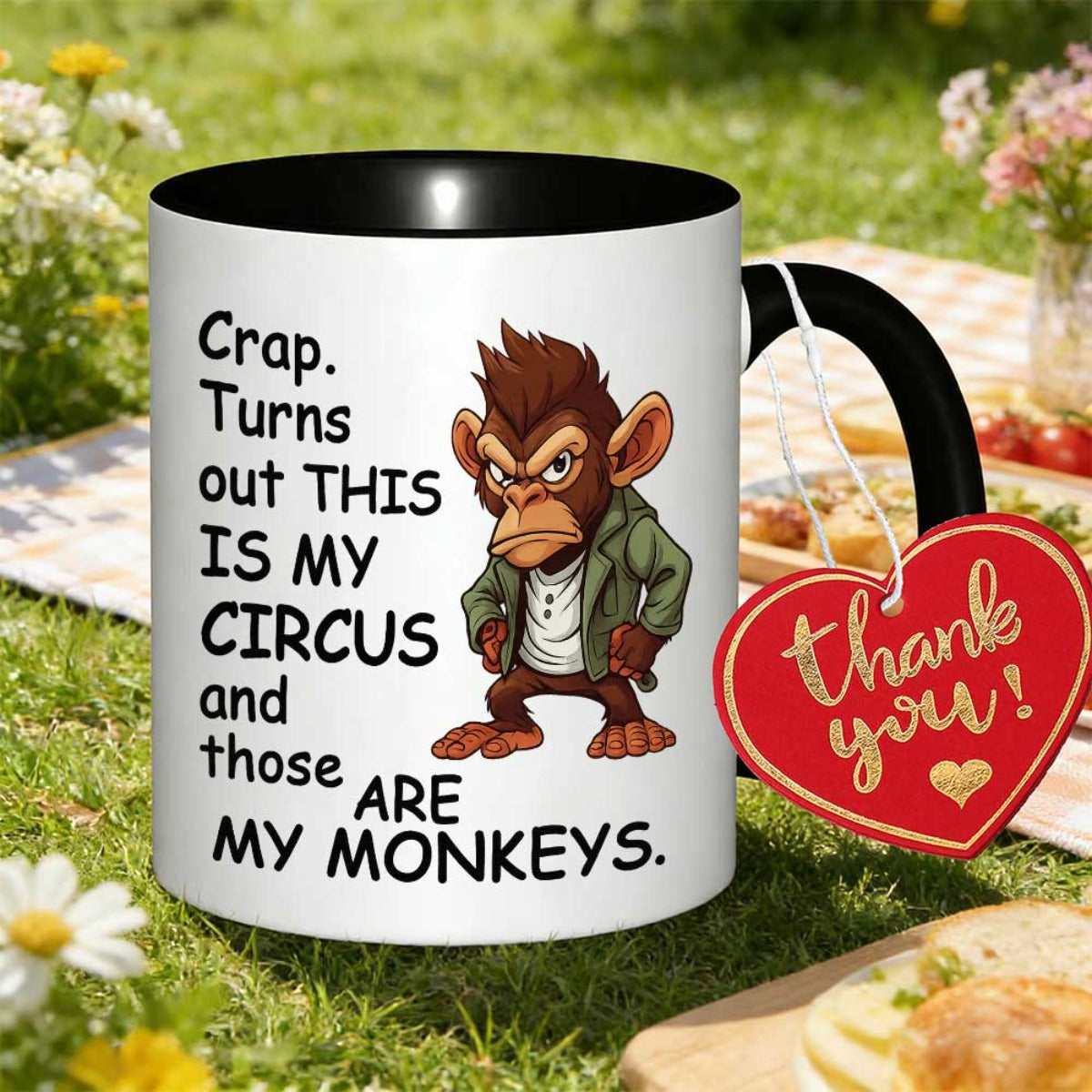 Tailorly Black Accent 11 oz Mug - humorous vintage circus monkeys