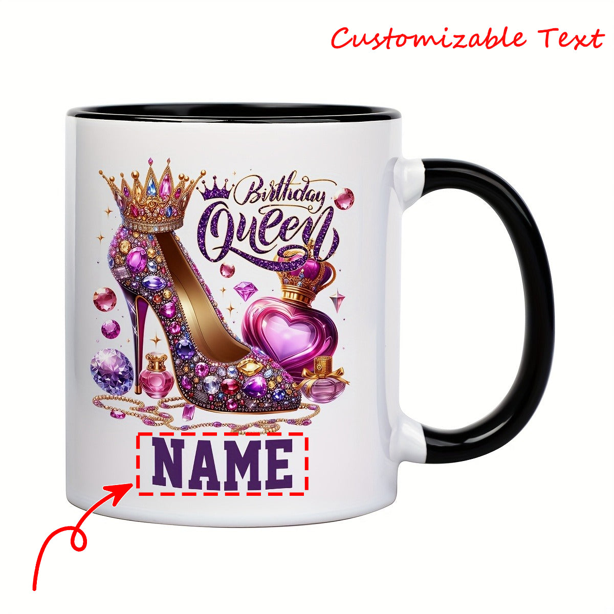 Tailorly Black Accent 11 oz Mug - princess shimmering queen sparkling high heel jewel-like