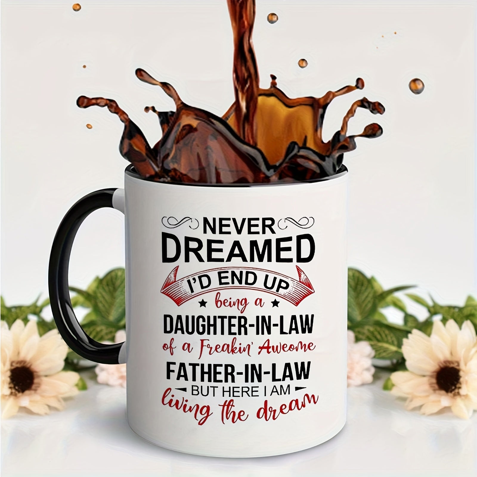 Tailorly Black Accent 11 oz Mug - flower art text based motivational quote