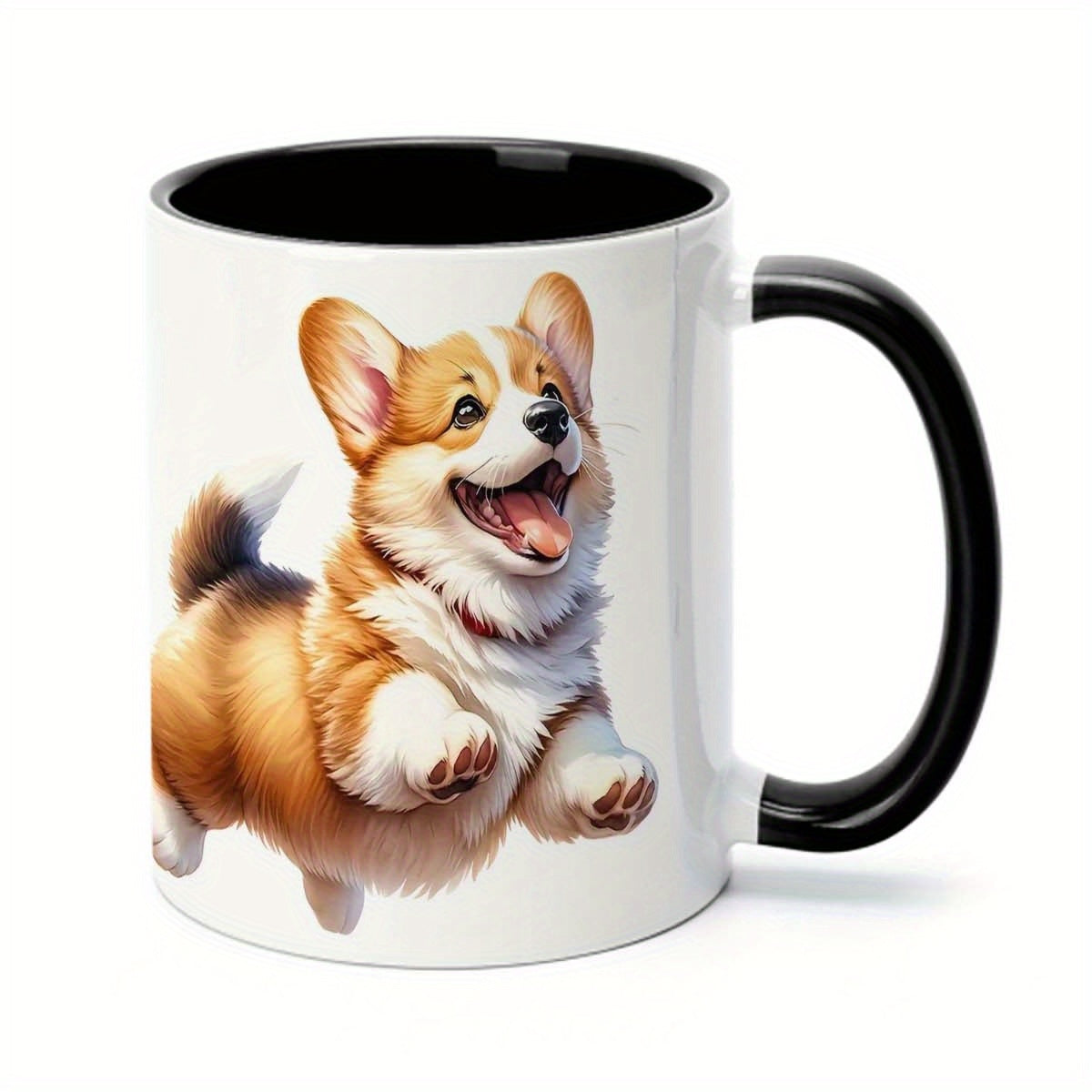 Tailorly Black Accent 11 oz Mug - corgi jumping cartoon