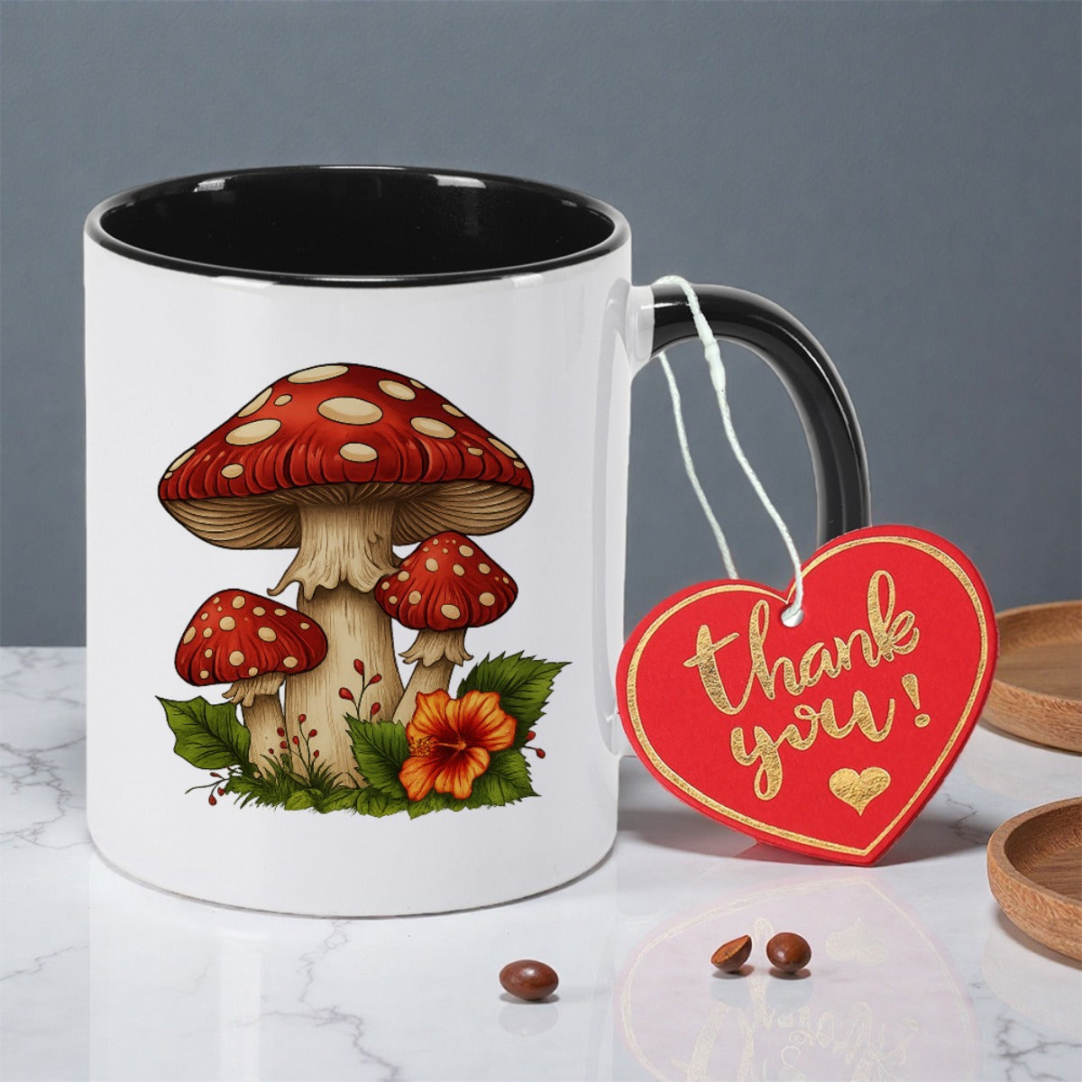 Tailorly Black Accent 11 oz Mug - mushroom print