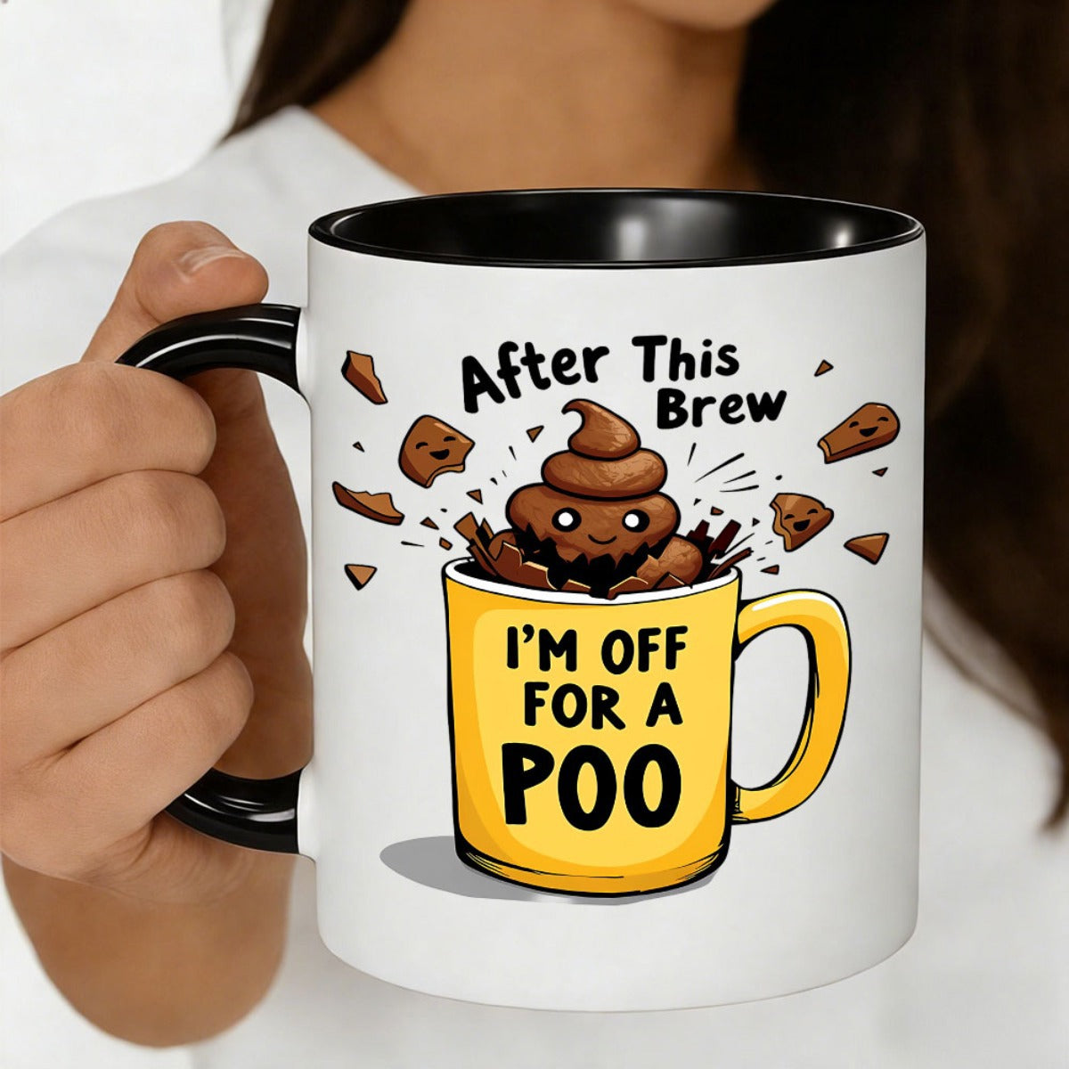 Tailorly Black Accent 11 oz Mug - poop broken shell design