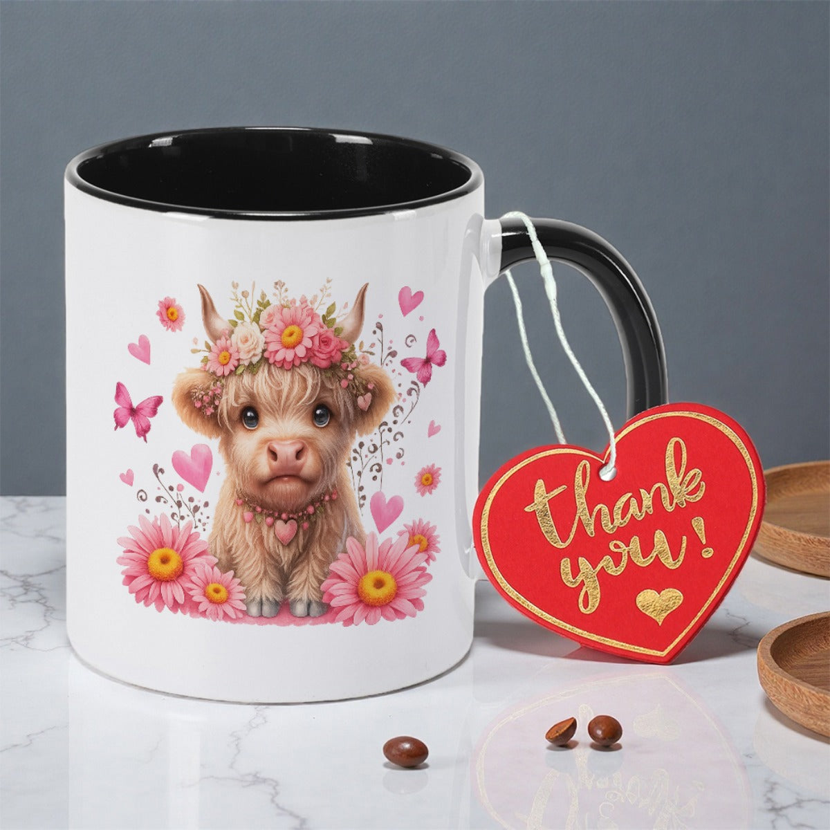 Tailorly Black Accent 11 oz Mug - adorable highland cow