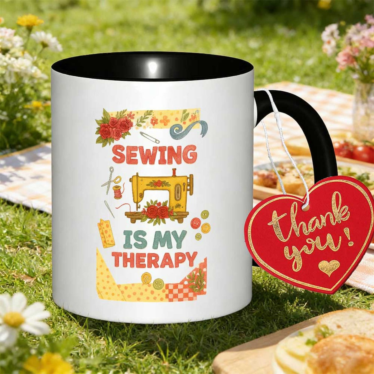 Tailorly Black Accent 11 oz Mug - sewing printed