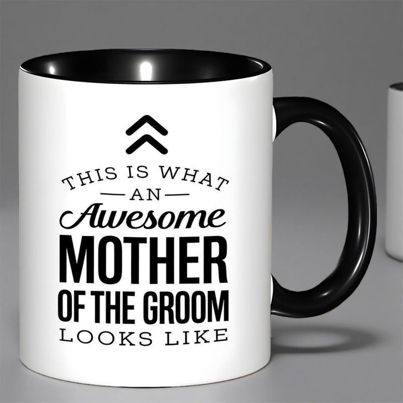 Tailorly Black Accent 11 oz Mug - mother of the groom text