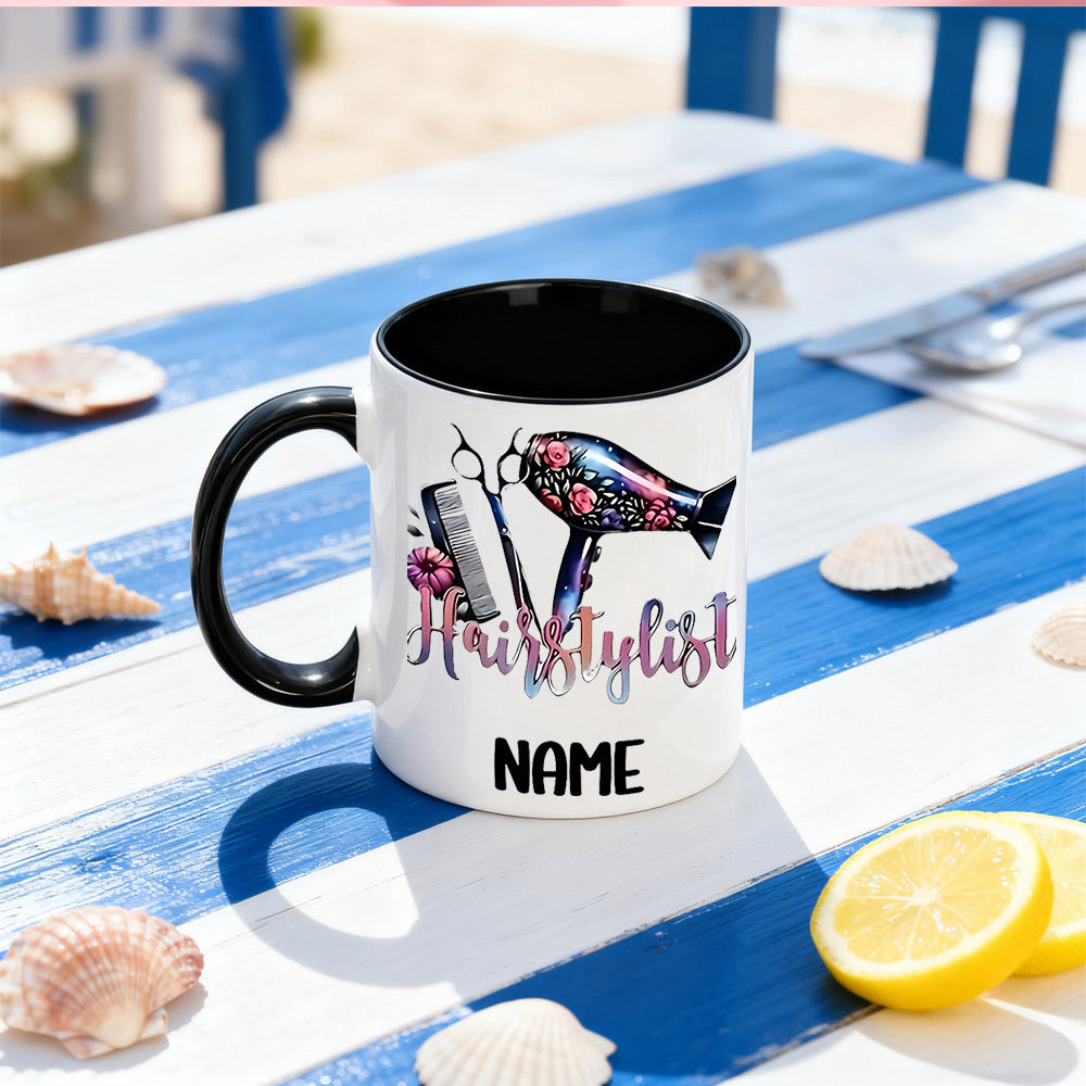 Tailorly Black Accent 11 oz Mug - hair dryer scissors design
