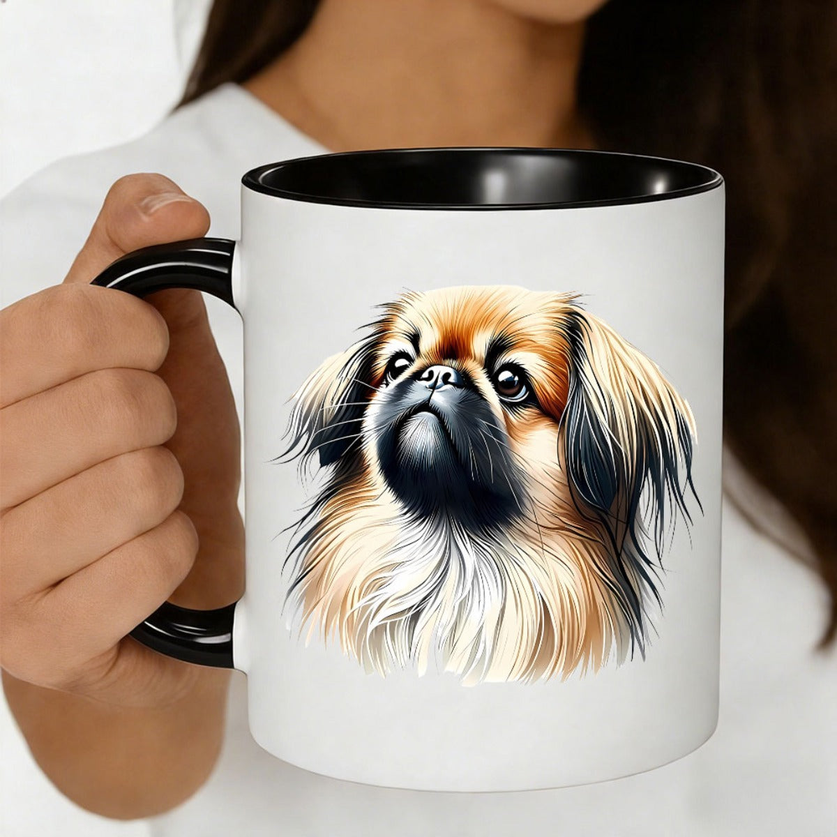 Tailorly Black Accent 11 oz Mug - dog portrait colorful long haired artwork