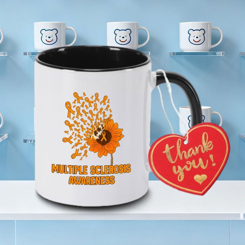 Tailorly Black Accent 11 oz Mug - Vibrant Sunflower Ribbon