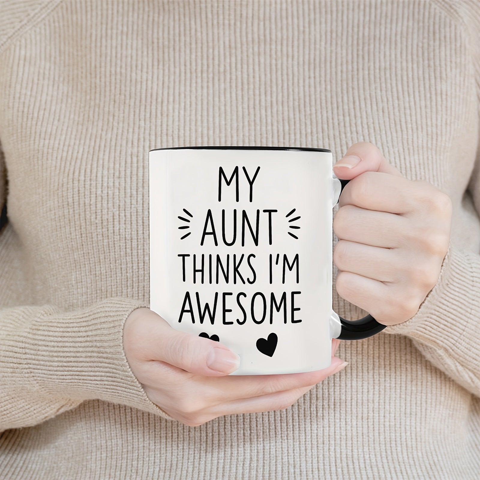 Tailorly Black Accent 11 oz Mug - funny gift text "cute aunt"