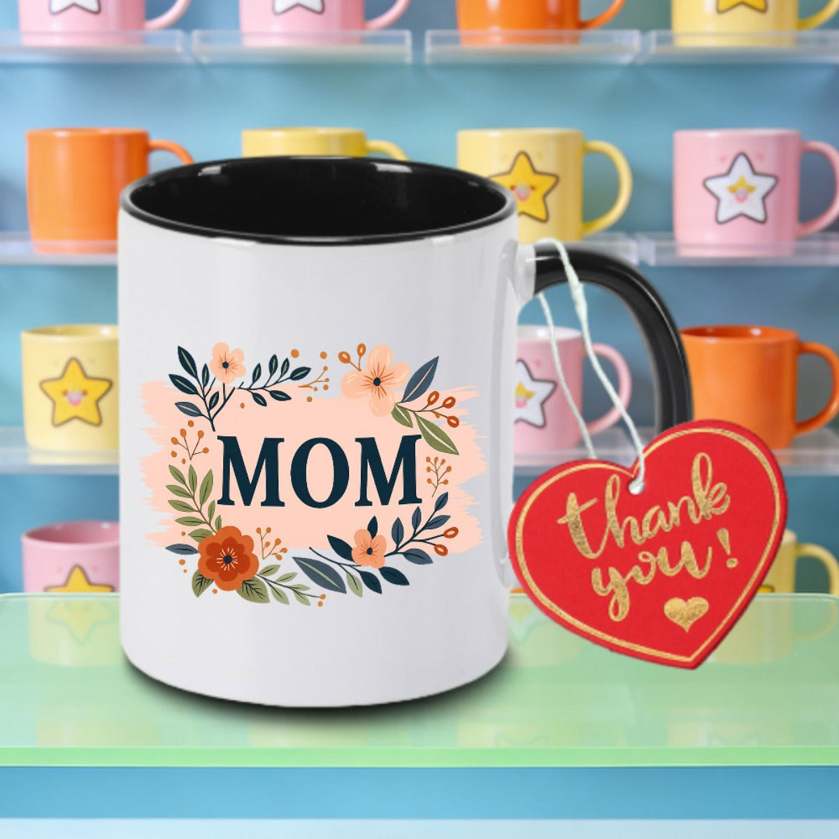 Tailorly Black Accent 11 oz Mug - pink mom floral logo