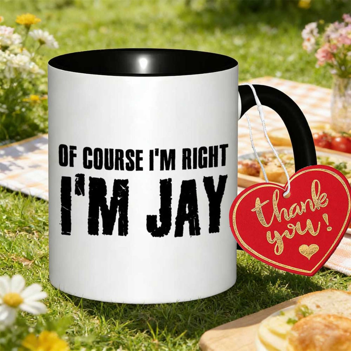 Tailorly Black Accent 11 oz Mug - im right im jay with a cultural design