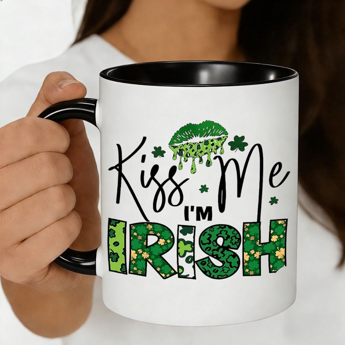Tailorly Black Accent 11 oz Mug - item picture im irish 11oz ceramic coffee mug with shamrock design st patricks day gift for irish loversfriends
