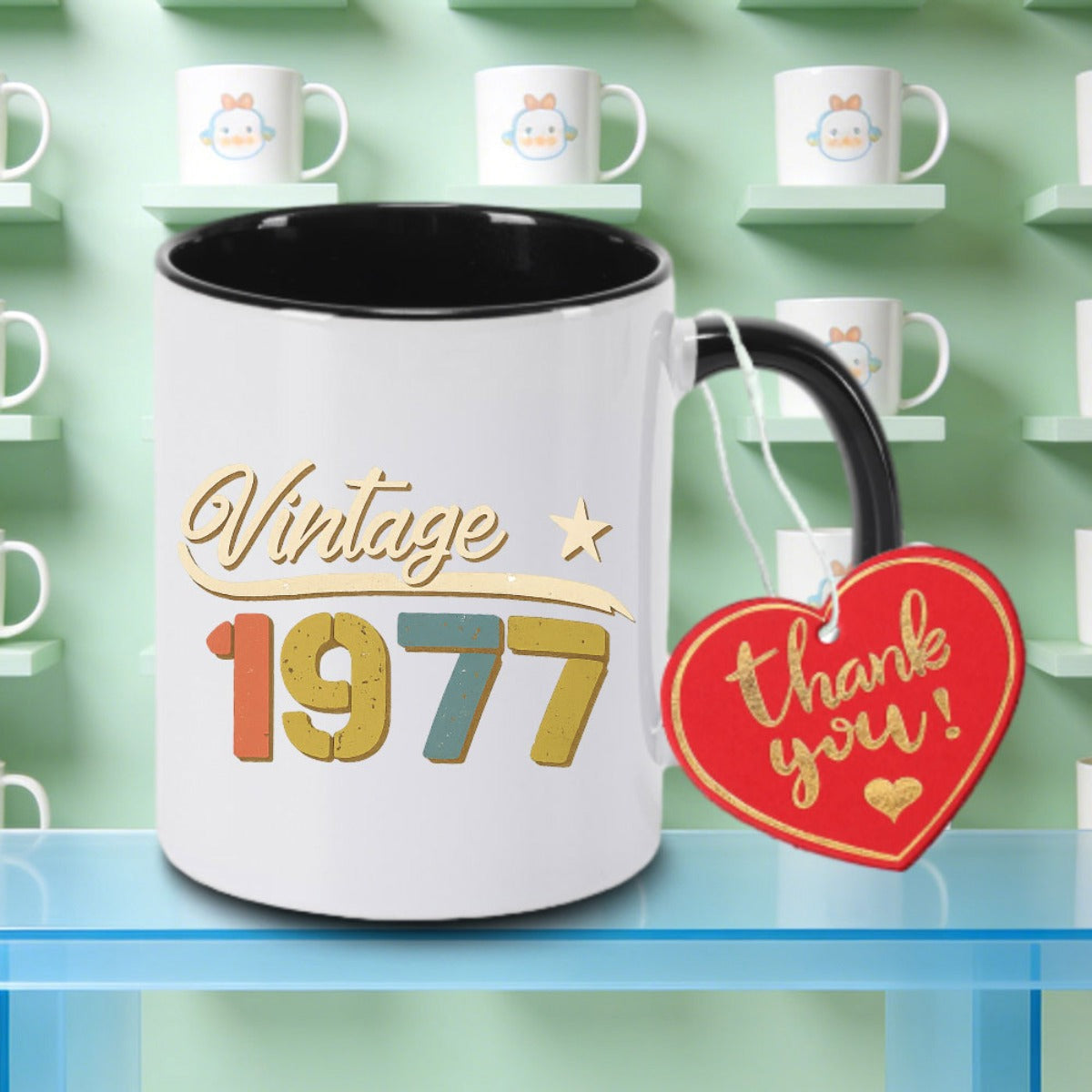 Tailorly Black Accent 11 oz Mug - vintage 1977 number print