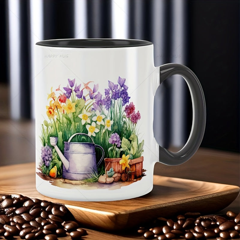 Tailorly Black Accent 11 oz Mug - colorful flower bushes